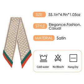 Aurolran 59" Mulberry Silk Like Head Scarf Women's Fashion Square Neck Satin Scarfs for Bag Hair Scarves Gift 59" * 5.9”