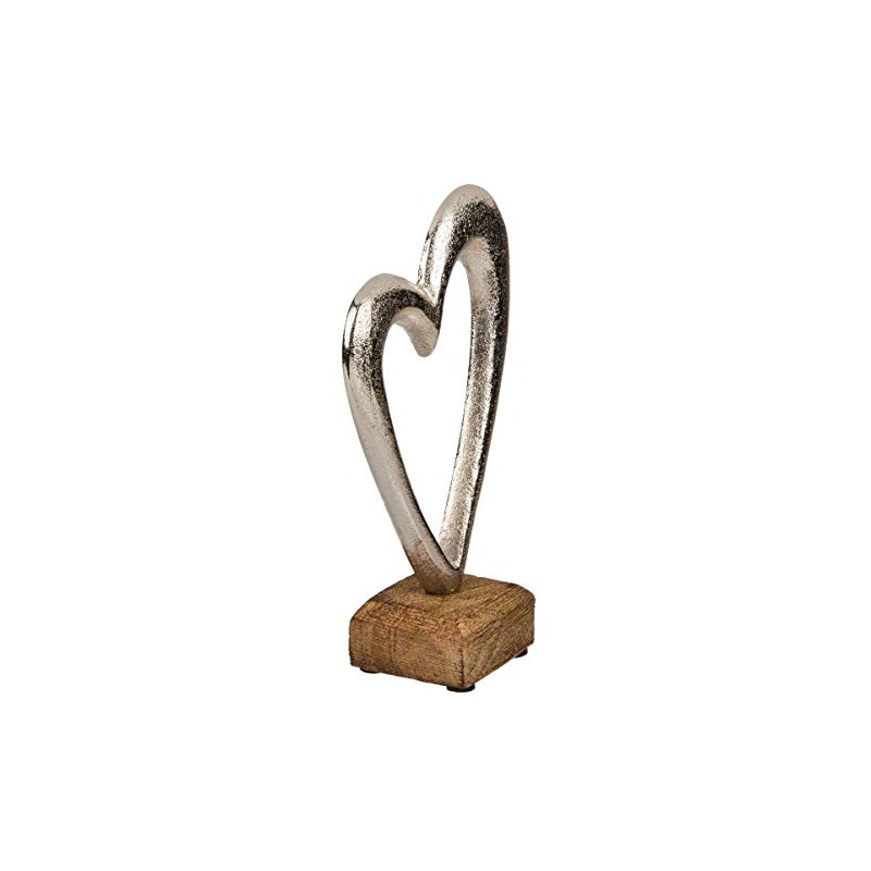 ootb Silver Metal Heart on Wooden Base 17cm