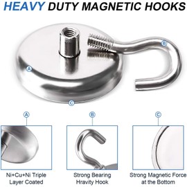 LOVIMAG 100LBS Heavy Duty Magnetic Hooks, Strong Neodymium Magnet Hooks for Hanging, Rare Earth Magnets with Hooks for Locker Accessories, Kitchen, Classroom, Office, Ceiling,Cruise Cabins, etc-12pcs