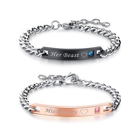 OIDEA Couple Bracelet Stainless Steel Curb Chain Bracelet with Engraving, Gold Rose Gold Silver Bangle Couple Bangle Partner Bracelets Jewellery Gift for Lovers Women Men Couples Valentine's Day, 16.5