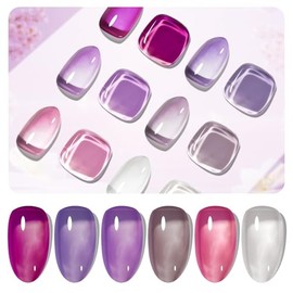 JODSONE Jelly Gel Nail Polish Set of 6 Colors Purple Set for Salon Manicures and DIY Nail Art at Home Need U V Cured Gift for Women