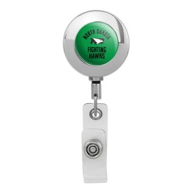 North Dakota Fighting Hawk Retractable Reel Premium Metal Chrome Badge ID Card Holder Clip