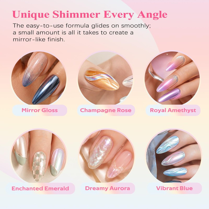 24 Colors Chrome Nail Powder Metallic Mirror Aurora Holographic