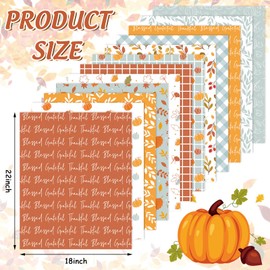 Whaline 12Pcs Fall Cotton Fabric Bundles Autumn Leaves Pumpkin Plaid Fat Quarters Orange Blue Thanksgiving Quilting Patchwork for DIY Sewing Craft Decor, 18 x 22 Inch