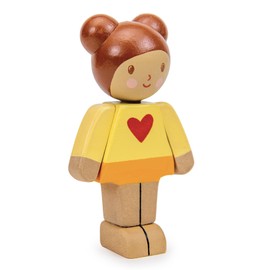 Tender Leaf Toys - We are Family - Caramel Girl - Eco-Friendly Multicultural Wooden Dolls with Moving Arms - Build Your own Family - Encourages Imaginative Play, Empathy and Social Skills - Age 3+