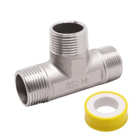ZHMEINA 3/4" x 3/4" x 3/4" NPT Male Pipe Fitting, 304 Stainless Steel Tee Pipe Fittings, 3 Way T Shaped Tee Connector, 1 Pack