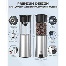 innhom Gravity Electric Salt Grinder Pepper Grinder Stainless Steel Pepper Mill Automatic Salt and Pepper Grinder with Adjustable Coarseness, 1 Pack