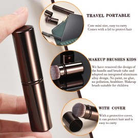 4pcs Fcae Kabuki Makeup Brushes,Brush, Retractable Makeup Brushes Kids,Blush Brushes Set,Portable Flawless For FoundationPowder Blush,Bronzer, Buffing,Liquid,Cream