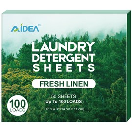 AIDEA Laundry Detergent Sheets, Fresh Scent-(100 Loads) 50 Sheets, Laundry Sheet Detergent, No Plastic Jug, Lightweight & Easy To Use For Travel, Apartments, Dorms