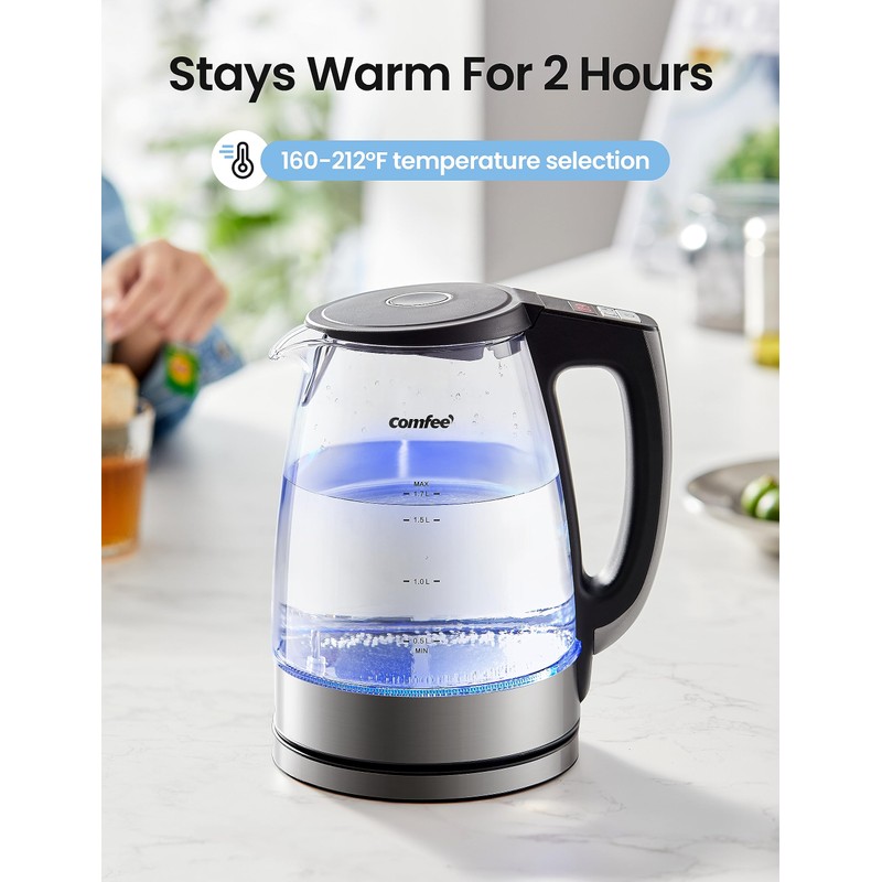 COMFEE' 1.7L Glass Tea Kettle and Kettle Water Boiler -