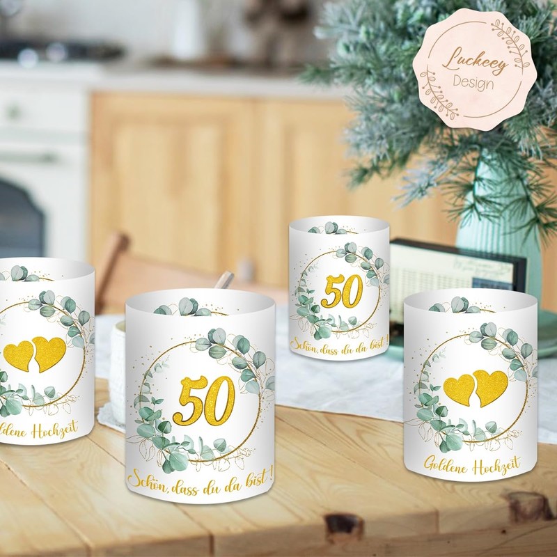 12 Lanterns, Table Decoration, Golden Wedding Anniversary Decoration, Eucalyptus Green,