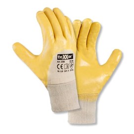 texxor Pack of 12 Nitrile Gloves 2356, Knitted Cuff, Pack Natural Yellow, 9/L