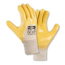 texxor Pack of 12 Nitrile Gloves 2356, Knitted Cuff, Pack Natural Yellow, 9/L