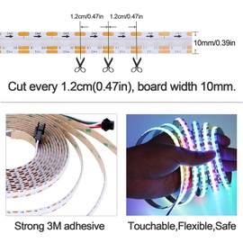 GOMING 5 V WS2812B Addressable COB LED Strip 5 m 160 LED/M Flexible White PCB RGB LED Strip Dream Colour IP20 Not Waterproof LED Strip for Home Party (Controller and Power Supply Not Included)