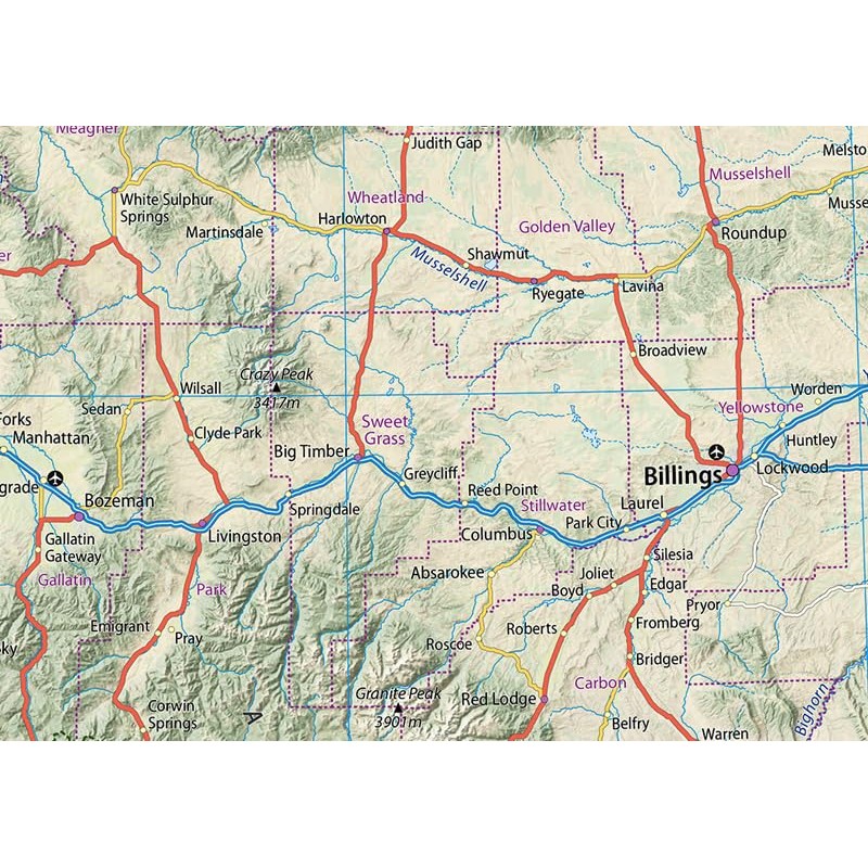 Montana Physical Map - 16.5 x 26.5 Inches - Paper