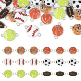 Boutigem 30Pcs Sports Enamel Charms Connectors Baseball Football Basketball Tennis Rugby Pendants Links 6 Styles 21-23mm for Bracelet Necklace DIY Jewelry Making
