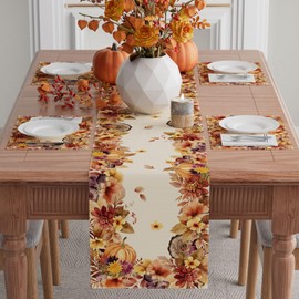 XCHI Fall Color Wild Flowers Watercolor Table Runner Table Decoration for Kitchen Dining Dinner Autumn Home Decor 13x90 Inch
