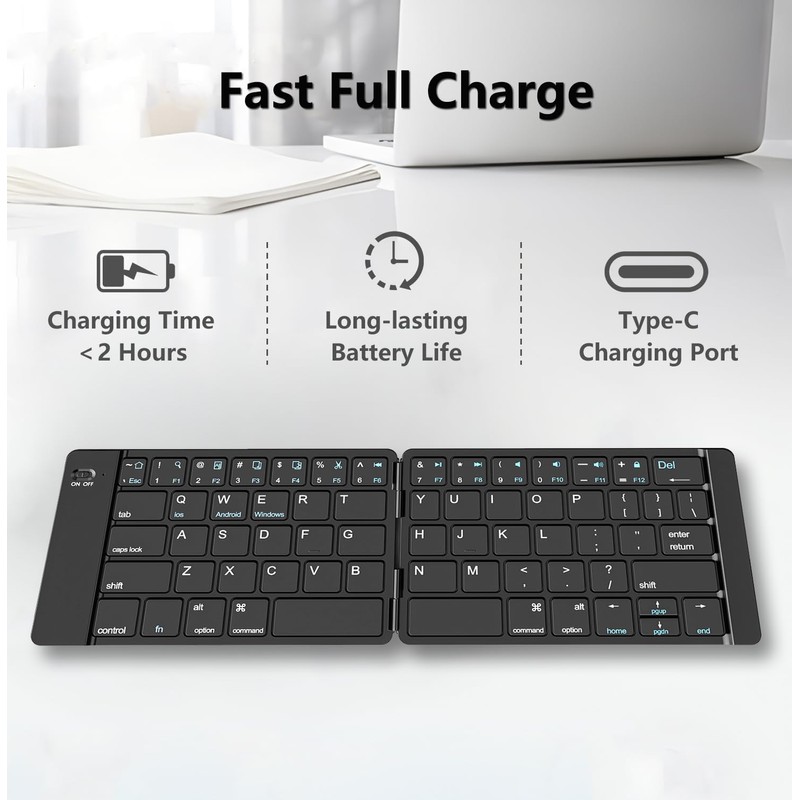 PopBloom Foldable Bluetooth Keyboard - Portable Keyboard with Storage Bag,