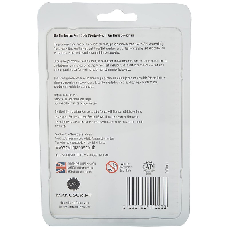 MANUSCRIPT Handwriting Pens - pack of 3 handwriting pens, Blue