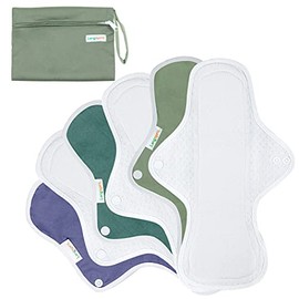Langsprit Almohadillas sanitarias reutilizables para mujer, almohadillas femeninas para mujer, absorción regular, algodón lavable, juego de 6 piezas con mini bolsa húmeda sin fugas y períodos (grande)