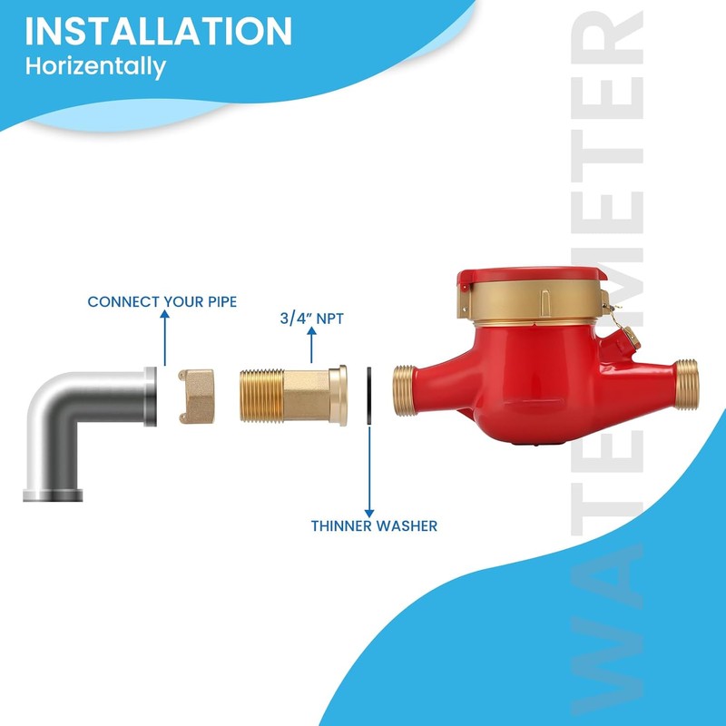 MEASUREMAN 3/4" Non-Pulsed Multi-Jet Gallon Hot Water Meter Heavy-Duty Brass