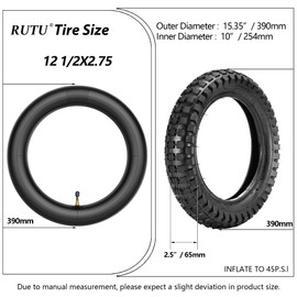 RUTU 12.5x2.75 Inner Tube & Bike Tire Set - Compatible with Scooter, Kids Dirt Bikes, 12 1/2 x2 3/4 - Heavy Duty Scooter Tire Tube for Mini Pocket Bikes TR87 valve stem Air Valve with Dust Caps