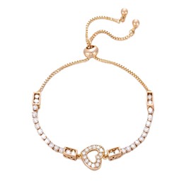 XUPING Women's Heart Bracelet 18K Gold Plated Cubic Zirconia Adjustable Bracelets for Women Gift, Copper Alloy