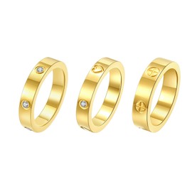 FOLOOTY 3PC Love Friendship Rings for Women 18K Gold Plated Stainless Steel Cubic Zirconia Gold Ring Wedding Band Promise Ring Jewelry Birthday Gifts,Size 6-10, Titanium, Cubic Zirconia