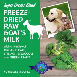 Shepherd Boy Farms Freeze Dried Raw Goats Milk with Probiotics for Dogs & Cats (Super Greens), Organic USA Veggies & Fruits, High Protein, Digestible Goat Milk Powder, Dog & Cat Food Toppers