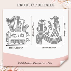 WADORN 2Pcs Metal Music Note Die Cuts for Card Making, Mixed Musical Instruments Theme Cutting Dies, Guitar Embossing Stencil for Card Making DIY Scrapbooking Photo Album