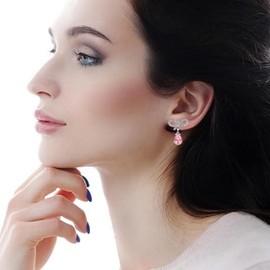 Rhinestone Bow Stud Earrings for Women Teen Cute Crystal Pink Fashion Charm Earrings Costume Accessories Wedding Holiday Christmas Mother's Day Jewelry Gifts