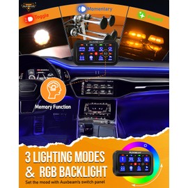 Auxbeam 8 Gang Switch Panel RA80 Auto-Dimmable RGB Switch Panel w/Momentary Toggle Pulsed, 12V-24V Automotive Aluminum Switch Panel for Truck Offroad Car Boat Waterproof, 2 Years Warranty
