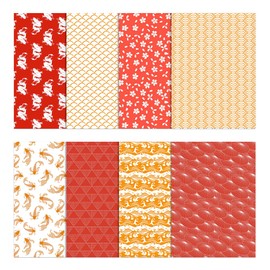 Soimoi 8 Pc Fat Quarter Bundle, Asian Theme Japanese Print 18"x 22" DIY Patchwork-100% Cotton Pre-Cut Quilting Fabric Red, Orange