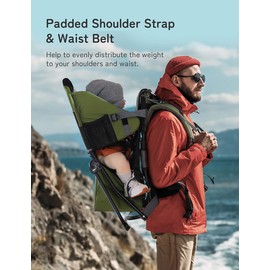 besrey Baby Backpack Carrier, Toddler Hiking Backpack with Safety 3-Height Seat, Adjustable Straps&Waist Belt, Foldable Frame Lightweight Large Capacity Child Carrier for Hiking Army Green