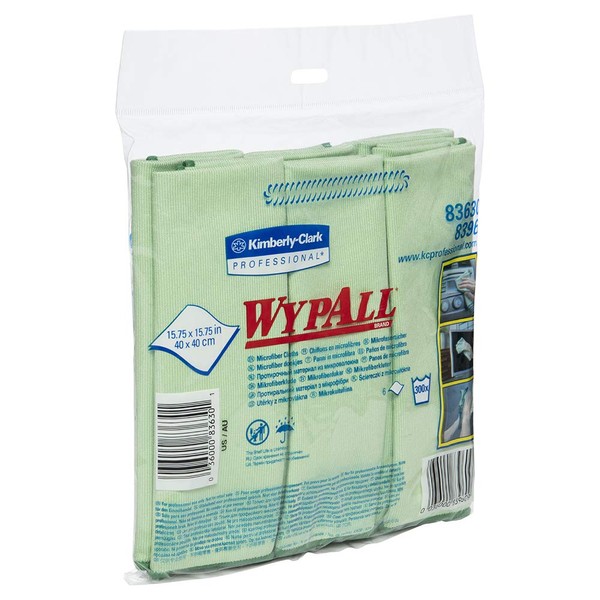 WypAll 83630CT Microfiber Cloths, Reusable, 15 3/4 x 15 3/4, Green (Case of 24)