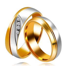 Uloveido Men's Fashion Gold Color Stainless Steel Wedding Band Ring Anniversary Engagement Couple Ring for Boyfriend Size O Y556