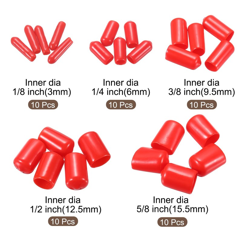 sourcing map 50pcs Round End Protective Caps Rubber Cover 1/8"