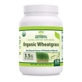 Herbal Secrets Organic Wheatgrass Powder Supplement | 16 Oz | Non-GMO | Gluten Free | Made in USA