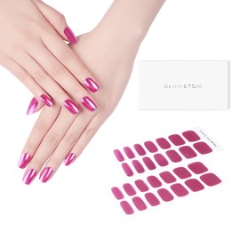 DANNI & TONI Semi Cured Gel Nail Strips Bright Pink Magenta Mirror Gel Nail Wraps 28 Stickers (Cosmic Bloom)