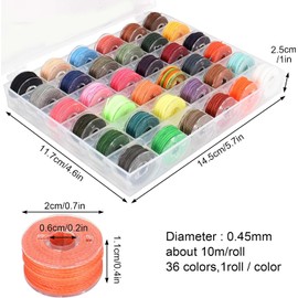 Zimoer Wax Thread 36 Rolls, 0.45 mm x 100 mm, Waxed Yarn, Waxed Cord, Waxed Cotton Cord, Colourful Waxed Thread Box Set, for DIY Jewellery, Manual Leather Sewing