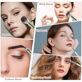HEYMKGO - Set de 12 Brochas de Maquillaje Profesionales Premium Sintéticas para Base, Polvos, Rubor, Corrector, Difuminado, Sombra de Ojos, Labios, Cejas, con Estuche de Viaje