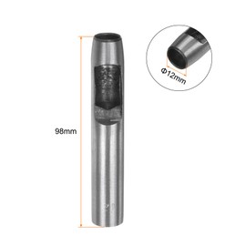 Sourcing Map 12mm Round Hole Punch Tool for Leather, Canvas, Plastic & More - Carbon Steel, Single Punch, 98mm Length