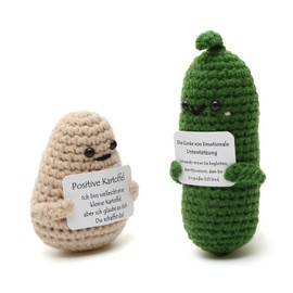 Emotional Support Pickle, Pack of 2 Get Well Soon Gifts, Motivational Gifts, Crocheted Cuddly Toys, Children, Adults, Courage Gift, Woman (Pickle & Positive Potato German)