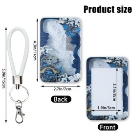 AfitLulu Sliding ID Card Sleeves with Removable Key Fob, ID Holder Protective Bag with Transparent Window for ID, Driving Licenses, Proximity Key Cards, Credit Cards, blue, Classic