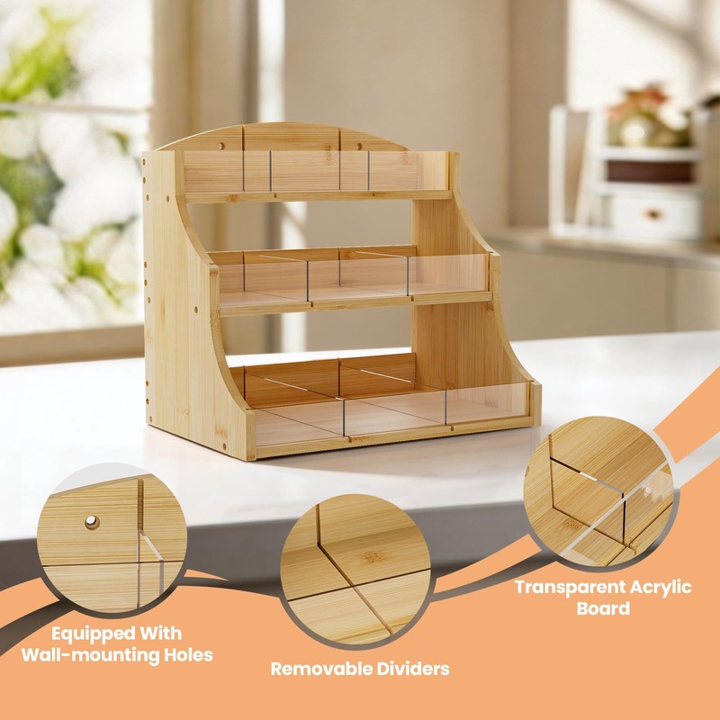 Bamboo Tea Bag Organizer, 3 Layer Tea Chests With Acrylic