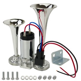 12V Dual Trumpets Air Horn Kit 600DB, Train Horns Fit for Pickup Trucks, Boat Car Train Ship Van Speaker (Silver)