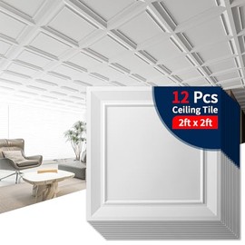 Art3dwallpanels Ceiling Tiles 24 x 24 Drop Ceiling Tiles, 12 Pack Drop in High Grade PVC Wall Panels, Fire Rated, Waterproof, Light Weight, Cover 48 Sq.Ft, White