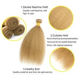 Color 27 Bundle Honey Blonde Kinky Straight Human Hair Bundles 30 32 34 Inch Brazilian Honey Blonde Bundles Human Hair Color 27 Yaki Straight Bundle Hair Weave