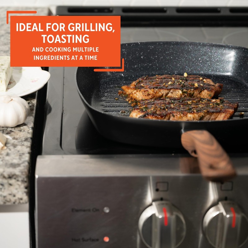 IMUSA 11-Inch PFAS Free Ceramic NonStick Grill Pan, Aluminum Griddle