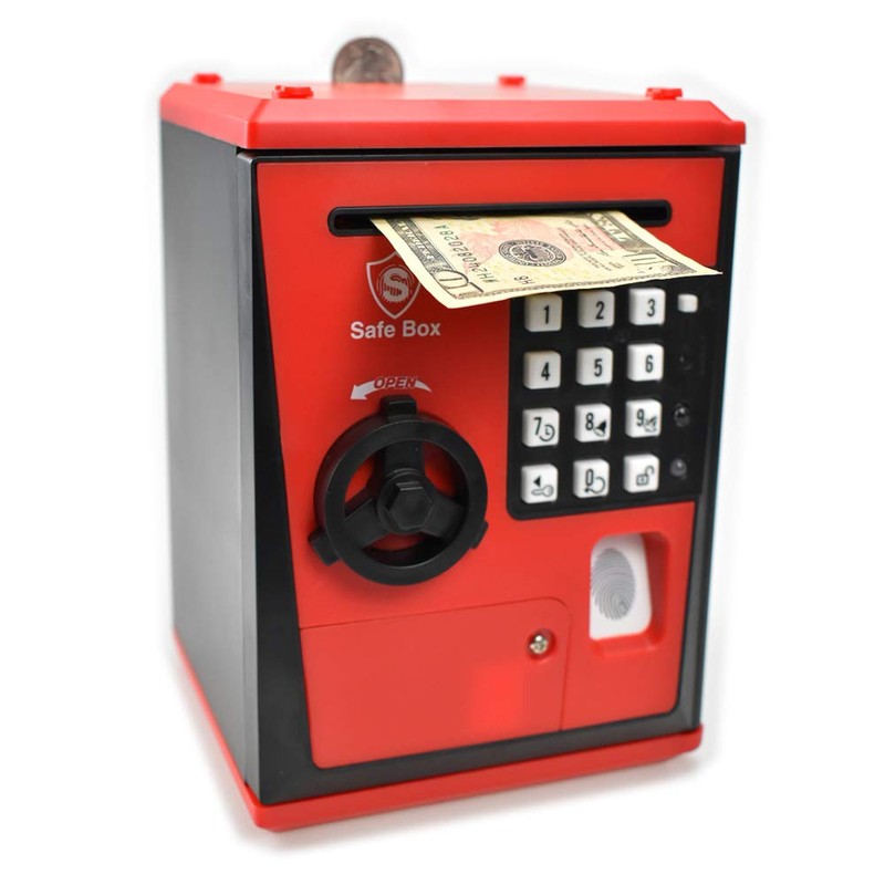Kids Safe Box with Fingerprint Code, Talking Piggy Bank, ATM